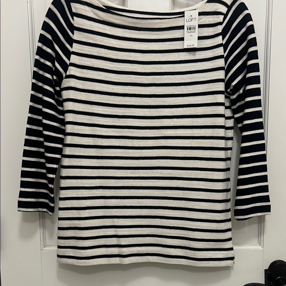 LOFT Black and White Striped Long Sleeve Tee